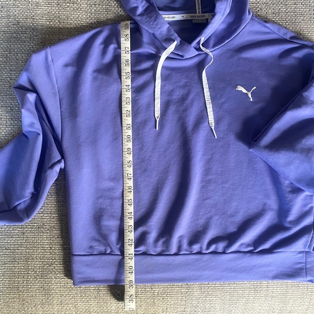 Puma Lightweight Cropped Pullover Hoodie with Logo, Purple, Medium - Picture 6 of 7